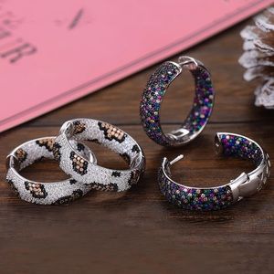 Anthropologie 18KGold Bohemian Luxury Czech Micro Pavè 3D Hoop